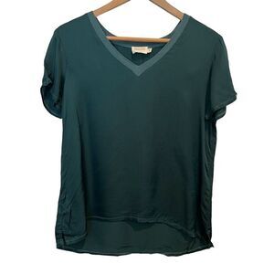 Nation LTD June Hammered Satin V Neck T-Shirt Top Size S